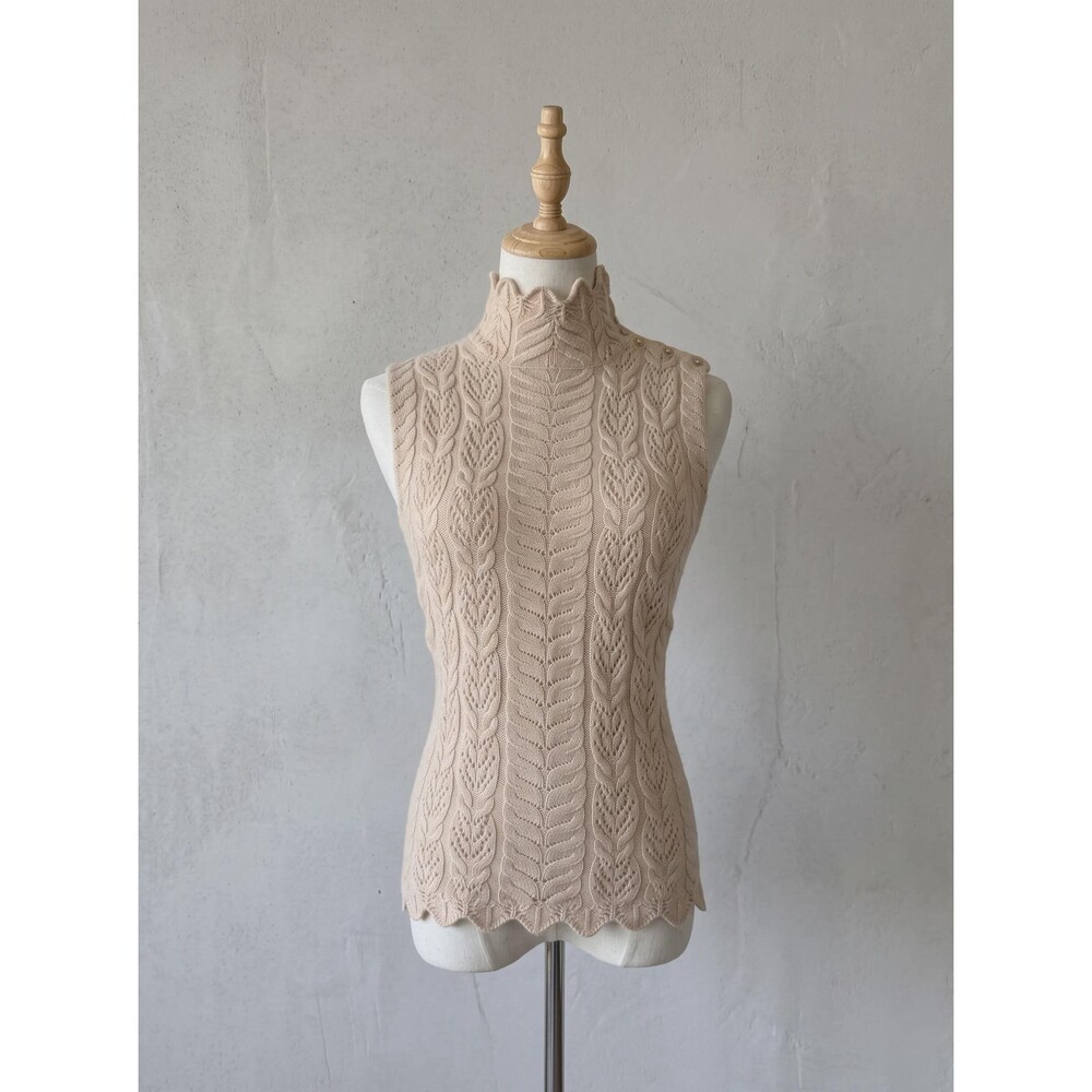 Lauren Ralph Lauren c. 1990s Scalloped Mock Neck Sweater Cotswold Beige | XL